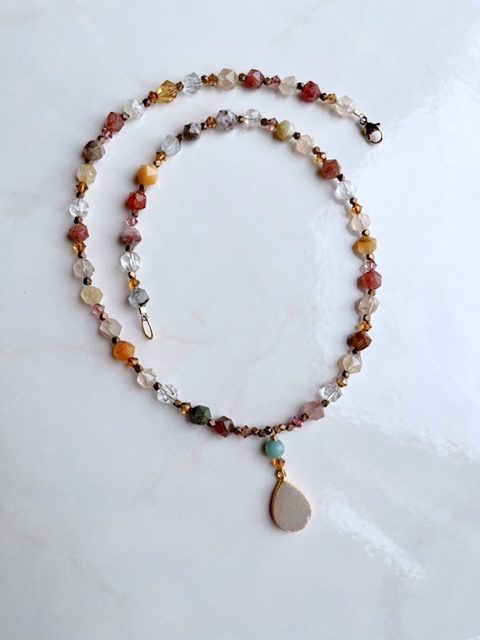 Agate, Amazonite, Austrian Crystal, Druzy, Necklace